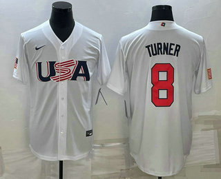 Mens USA Baseball #8 Trea Turner 2023 White World Baseball Classic Stitched Jersey->2023 world baseball classic->MLB Jersey